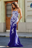 Vestido formal de noche con encaje y apliques de tul en la espalda para fiesta de graduación