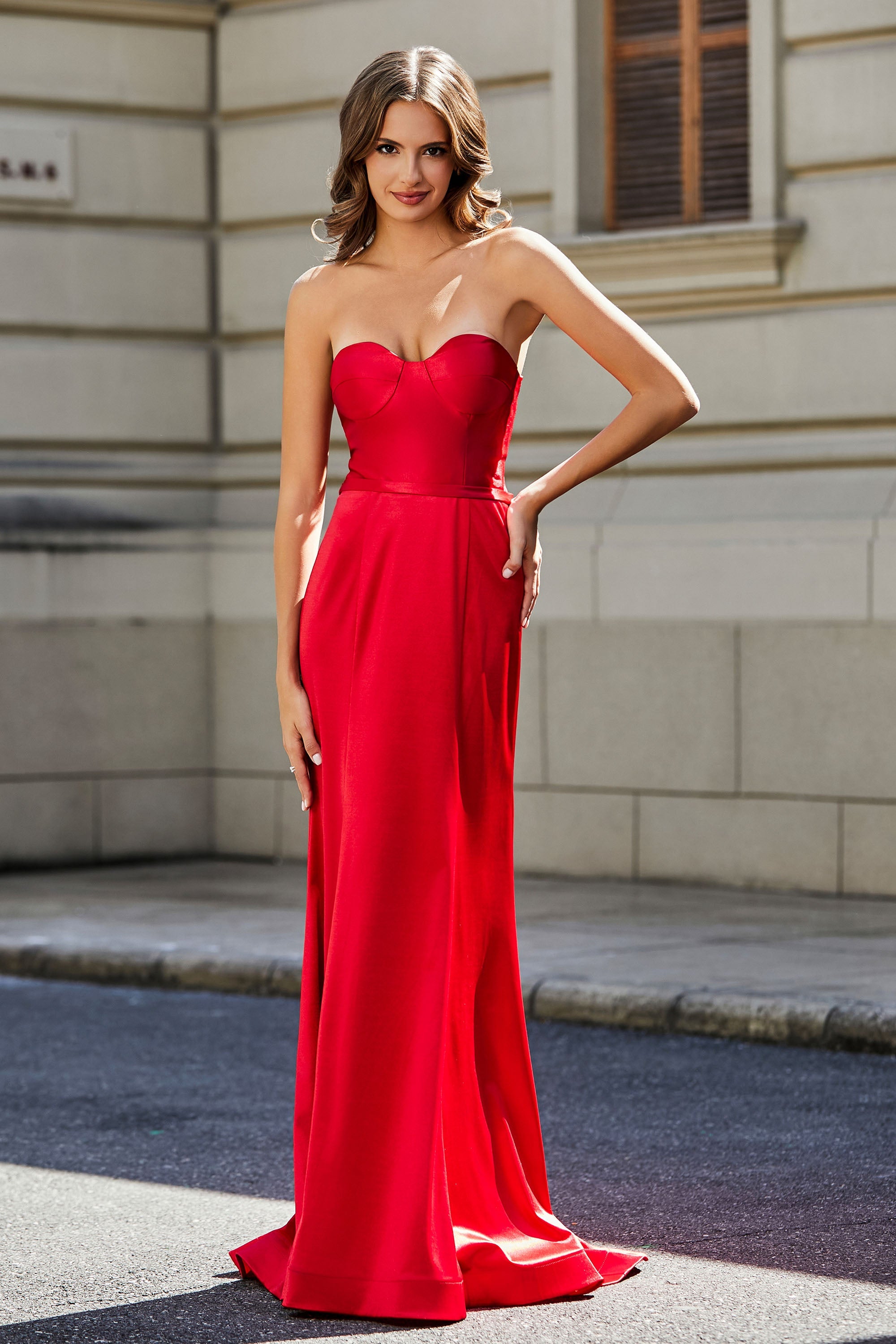 Lace Up Back Fitted Strapless Satin Mermaid Formal Evening Gown Prom Party Dress