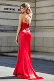 Lace Up Back Fitted Strapless Satin Mermaid Formal Evening Gown Prom Party Dress