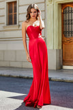Lace Up Back Fitted Strapless Satin Mermaid Formal Evening Gown Prom Party Dress