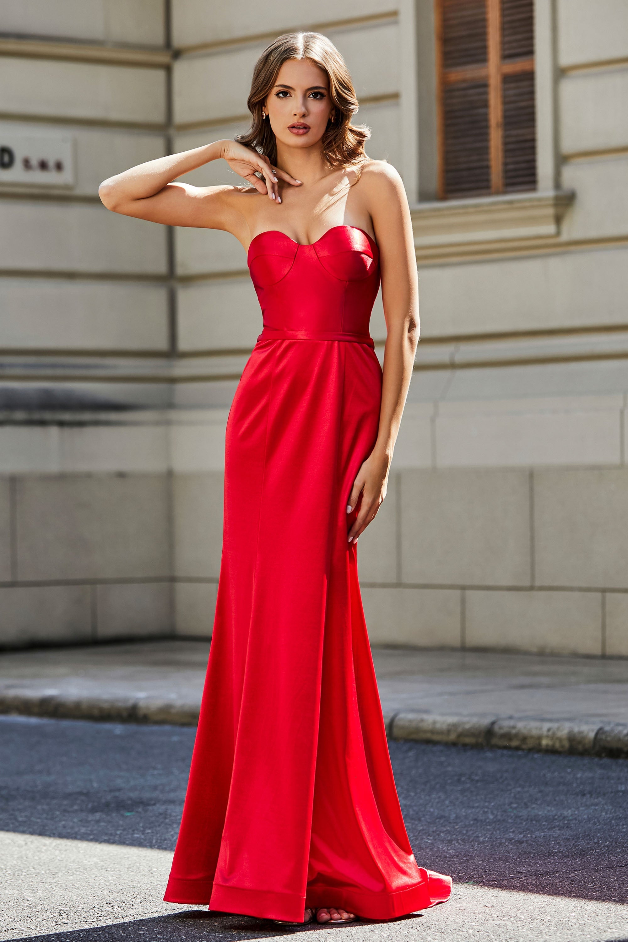 Lace Up Back Fitted Strapless Satin Mermaid Formal Evening Gown Prom Party Dress