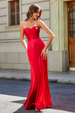 Lace Up Back Fitted Strapless Satin Mermaid Formal Evening Gown Prom Party Dress