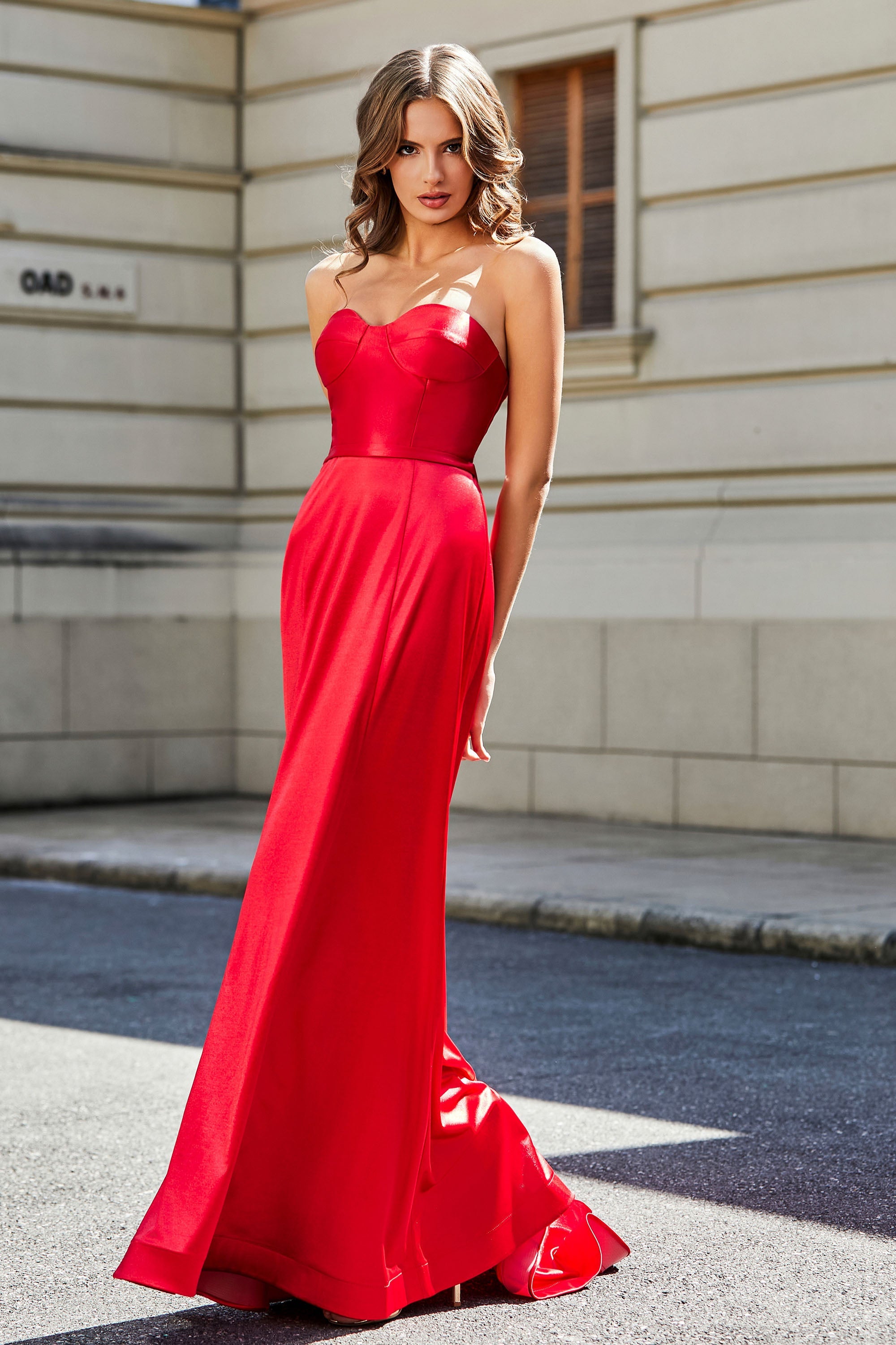 Lace Up Back Fitted Strapless Satin Mermaid Formal Evening Gown Prom Party Dress
