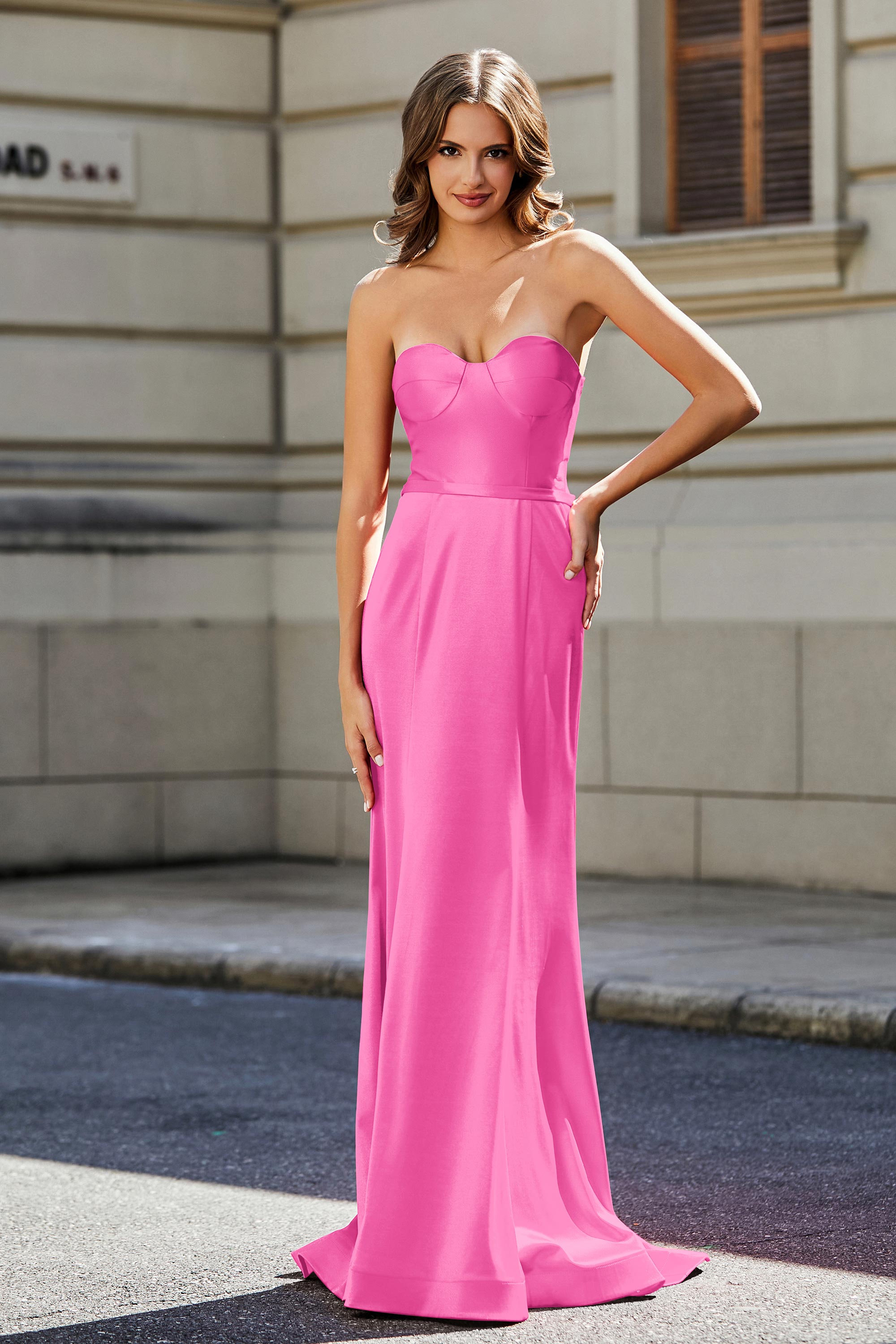 Lace Up Back Fitted Strapless Satin Mermaid Formal Evening Gown Prom Party Dress