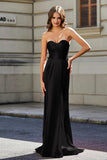 Lace Up Back Fitted Strapless Satin Mermaid Formal Evening Gown Prom Party Dress