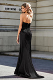 Lace Up Back Fitted Strapless Satin Mermaid Formal Evening Gown Prom Party Dress