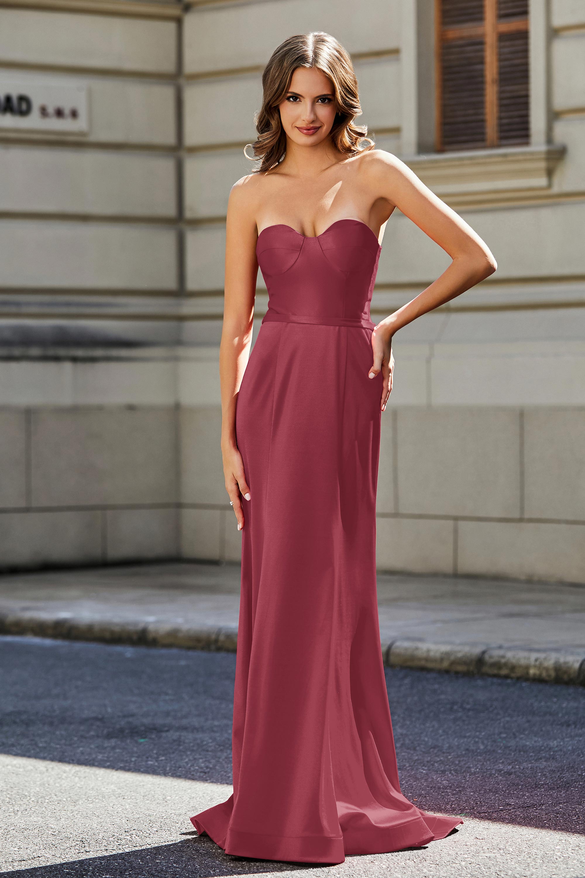 Lace Up Back Fitted Strapless Satin Mermaid Formal Evening Gown Prom Party Dress