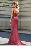 Lace Up Back Fitted Strapless Satin Mermaid Formal Evening Gown Prom Party Dress
