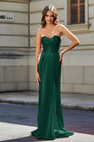 Lace Up Back Fitted Strapless Satin Mermaid Formal Evening Gown Prom Party Dress