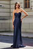 Lace Up Back Fitted Strapless Satin Mermaid Formal Evening Gown Prom Party Dress