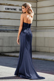 Lace Up Back Fitted Strapless Satin Mermaid Formal Evening Gown Prom Party Dress