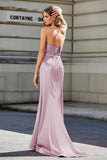 Lace Up Back Fitted Strapless Satin Mermaid Formal Evening Gown Prom Party Dress