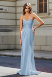 Lace Up Back Fitted Strapless Satin Mermaid Formal Evening Gown Prom Party Dress