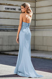 Lace Up Back Fitted Strapless Satin Mermaid Formal Evening Gown Prom Party Dress
