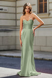 Lace Up Back Fitted Strapless Satin Mermaid Formal Evening Gown Prom Party Dress