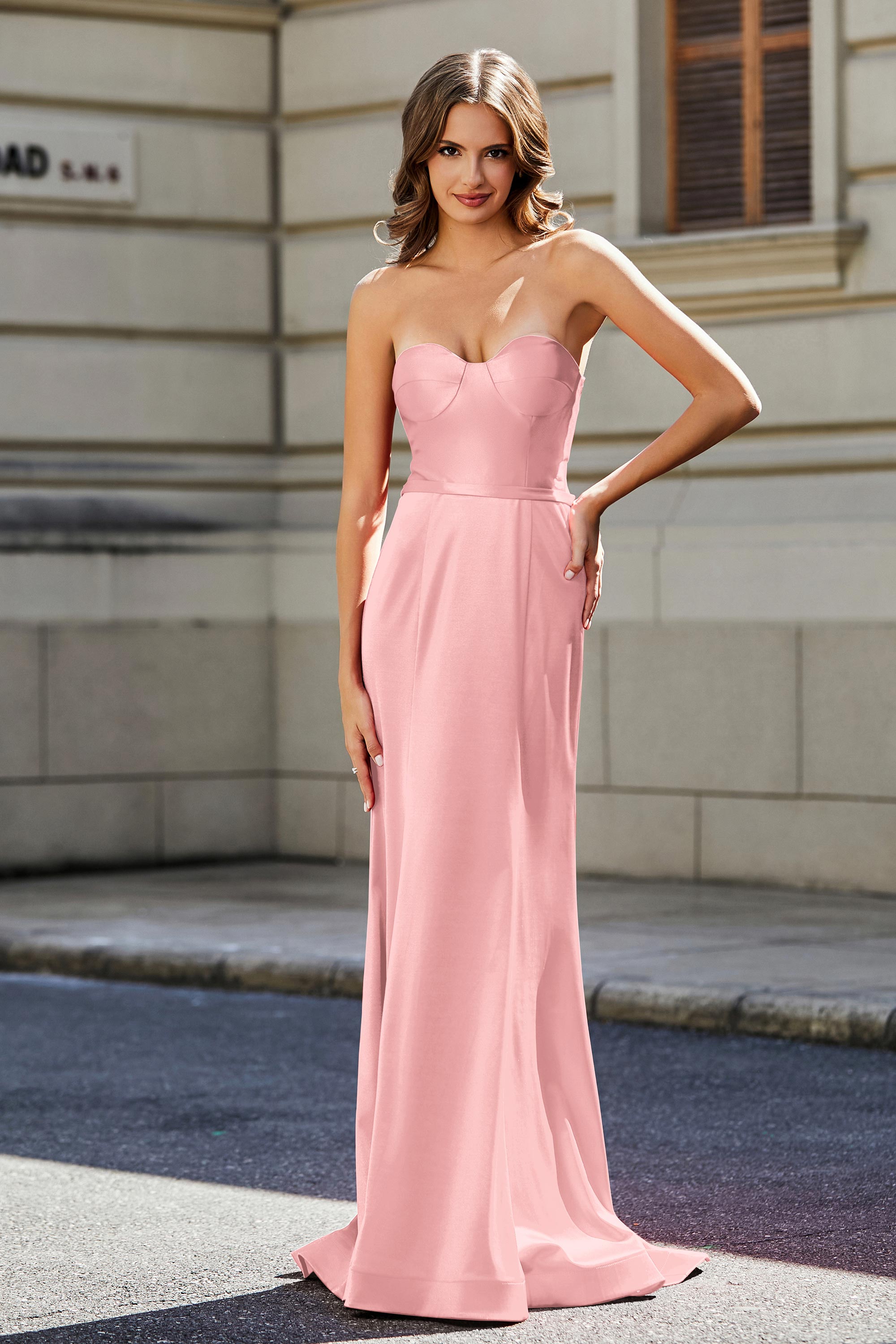 Lace Up Back Fitted Strapless Satin Mermaid Formal Evening Gown Prom Party Dress