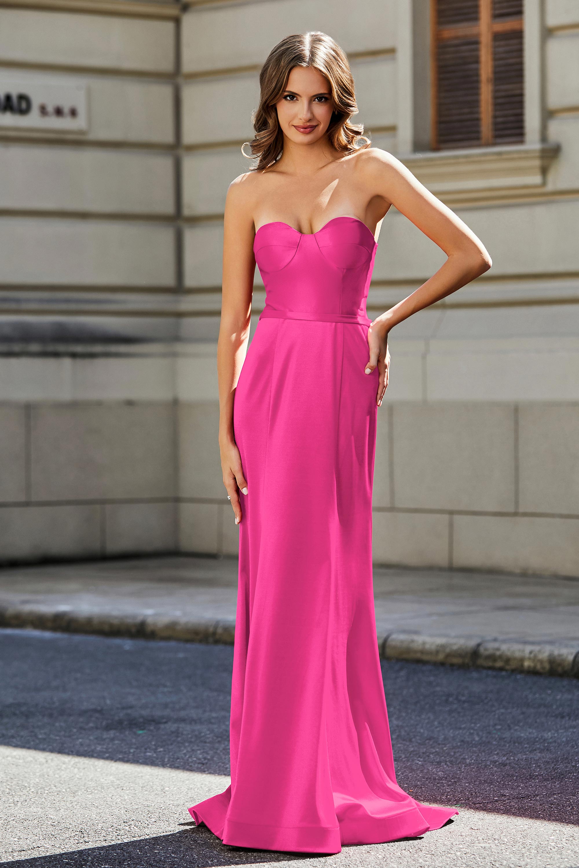 Lace Up Back Fitted Strapless Satin Mermaid Formal Evening Gown Prom Party Dress
