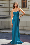 Lace Up Back Fitted Strapless Satin Mermaid Formal Evening Gown Prom Party Dress