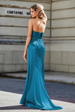 Lace Up Back Fitted Strapless Satin Mermaid Formal Evening Gown Prom Party Dress