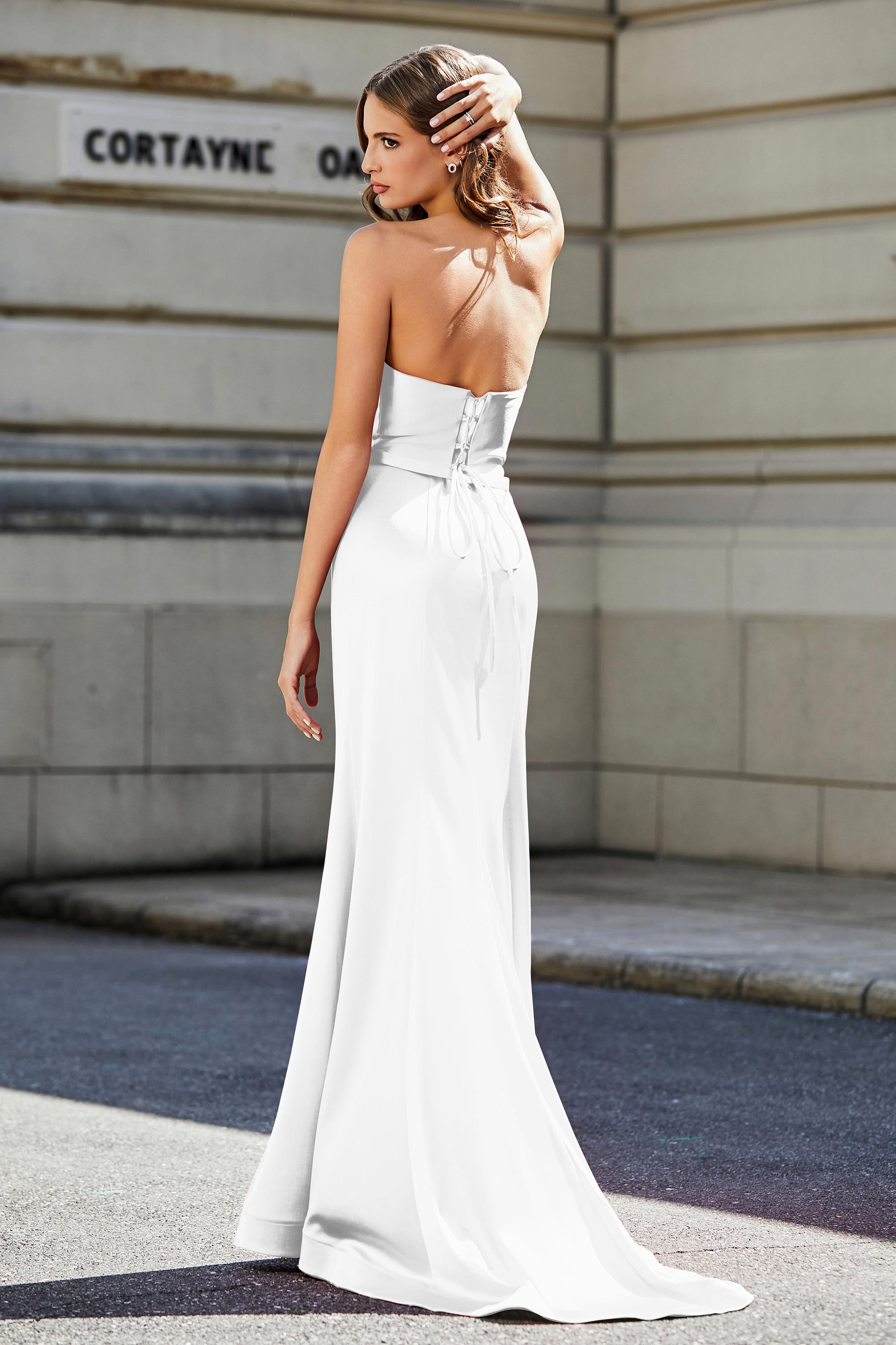 Lace Up Back Fitted Strapless Satin Mermaid Formal Evening Gown Prom Party Dress