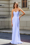 Lace Up Back Fitted Strapless Satin Mermaid Formal Evening Gown Prom Party Dress