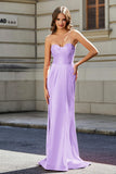 Lace Up Back Fitted Strapless Satin Mermaid Formal Evening Gown Prom Party Dress