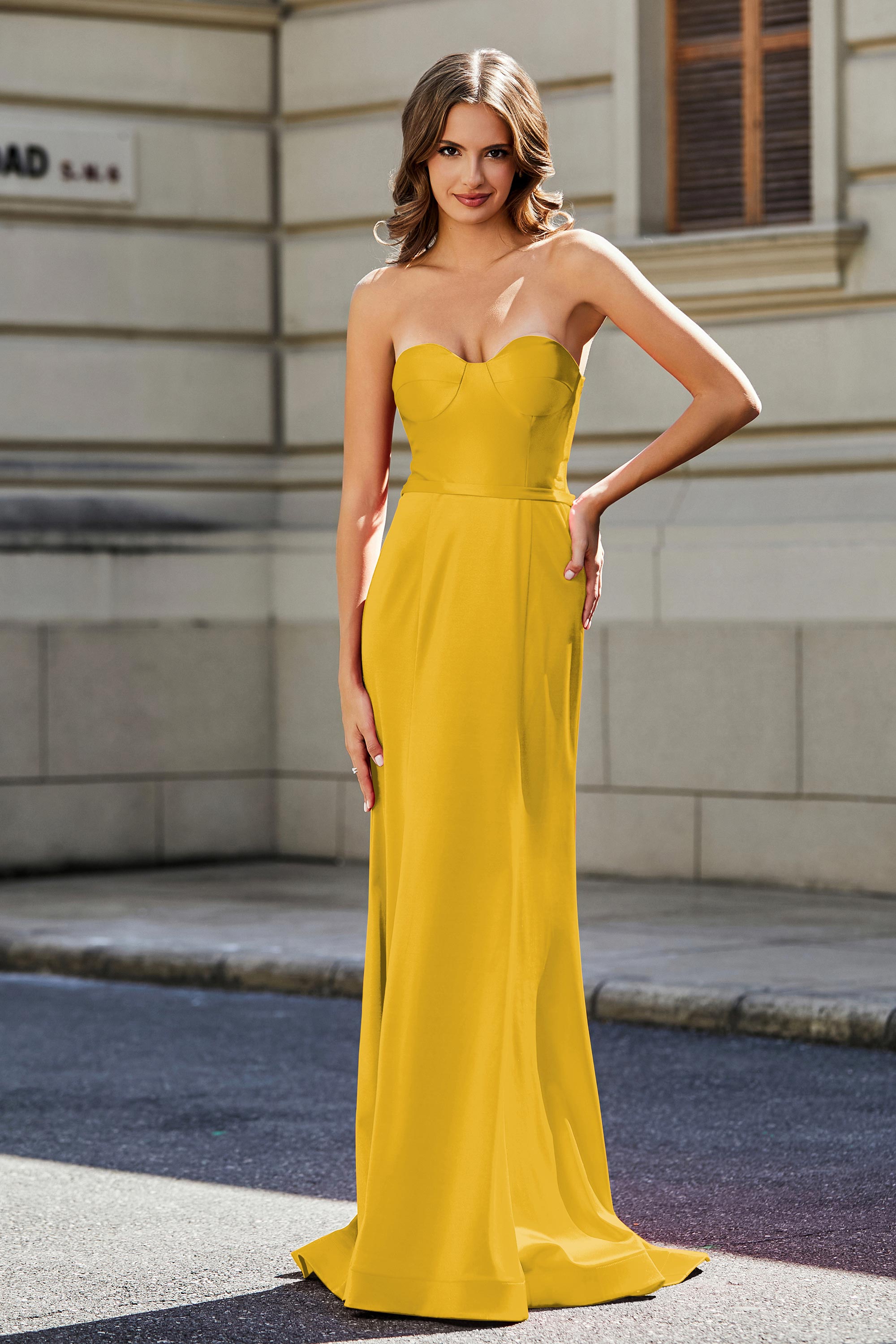Lace Up Back Fitted Strapless Satin Mermaid Formal Evening Gown Prom Party Dress
