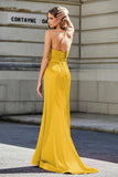 Lace Up Back Fitted Strapless Satin Mermaid Formal Evening Gown Prom Party Dress