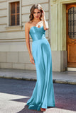 Lace Up Back Fitted Strapless Satin Mermaid Formal Evening Gown Prom Party Dress