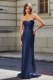 Lace Up Back Fitted Strapless Satin Mermaid Formal Evening Gown Prom Party Dress
