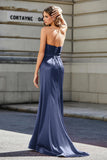 Lace Up Back Fitted Strapless Satin Mermaid Formal Evening Gown Prom Party Dress