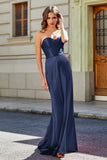 Lace Up Back Fitted Strapless Satin Mermaid Formal Evening Gown Prom Party Dress