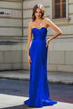 Lace Up Back Fitted Strapless Satin Mermaid Formal Evening Gown Prom Party Dress