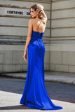 Lace Up Back Fitted Strapless Satin Mermaid Formal Evening Gown Prom Party Dress