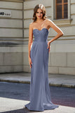 Lace Up Back Fitted Strapless Satin Mermaid Formal Evening Gown Prom Party Dress