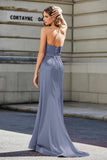 Lace Up Back Fitted Strapless Satin Mermaid Formal Evening Gown Prom Party Dress
