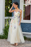 Blumenapplikationen oben Midi Tüll Ballkleid Partykleid Abendkleider