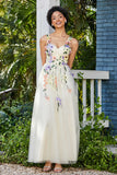 Blumenapplikationen oben Midi Tüll Ballkleid Partykleid Abendkleider