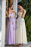 Blumenapplikationen oben Midi Tüll Ballkleid Partykleid Abendkleider