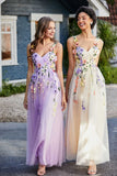 Blumenapplikationen oben Midi Tüll Ballkleid Partykleid Abendkleider