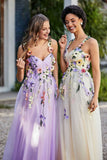 Blumenapplikationen oben Midi Tüll Ballkleid Partykleid Abendkleider