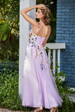 Blumenapplikationen oben Midi Tüll Ballkleid Partykleid Abendkleider