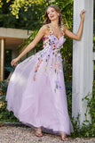Blumenapplikationen oben Midi Tüll Ballkleid Partykleid Abendkleider