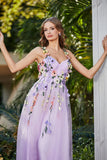 Blumenapplikationen oben Midi Tüll Ballkleid Partykleid Abendkleider