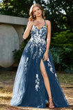 Spaghetti Straps Tulle Maxi Prom Party Ball Dress Formal Evening Gowns