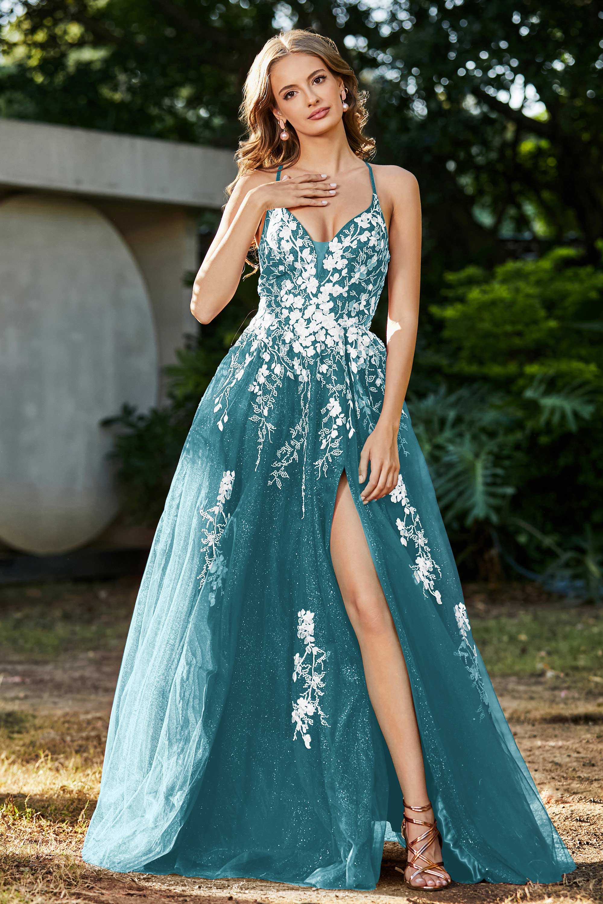 Spaghetti Straps Tulle Maxi Prom Party Ball Dress Formal Evening Gowns