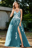 Spaghetti Straps Tulle Maxi Prom Party Ball Dress Formal Evening Gowns