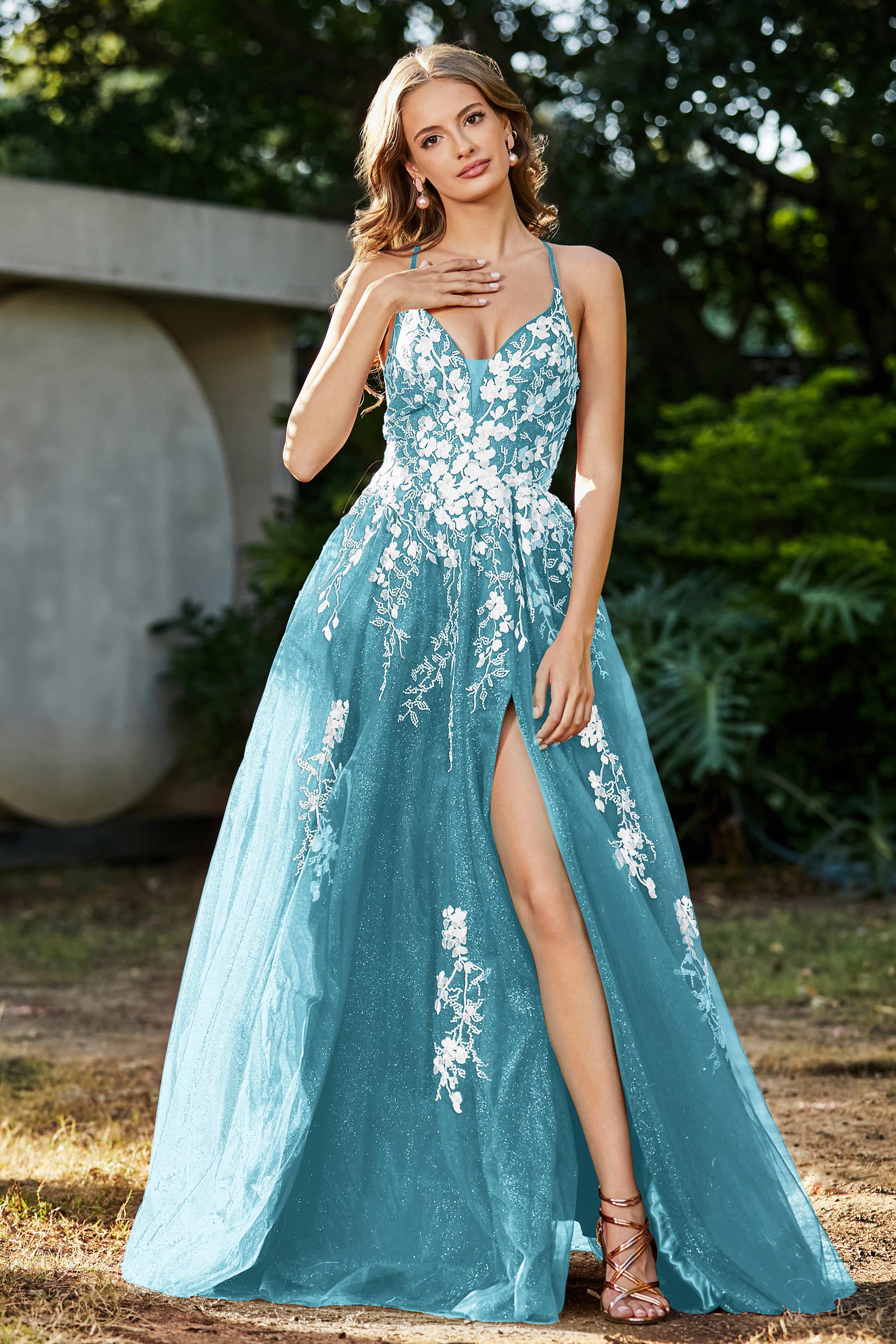 Spaghetti Straps Tulle Maxi Prom Party Ball Dress Formal Evening Gowns