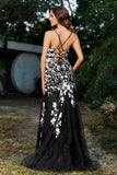Hochgeschlitztes Meerjungfrau-Tüll-Abschlussball-Partykleid, formelle Abendkleider, Applikationen, Spitze, V-Ausschnitt