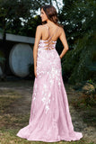 Hochgeschlitztes Meerjungfrau-Tüll-Abschlussball-Partykleid, formelle Abendkleider, Applikationen, Spitze, V-Ausschnitt